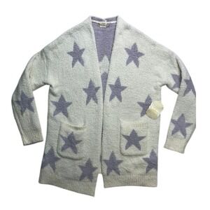 Altar'd State Womens Star Fuzzy Popcorn Knit Cardigan Purple Cream Small NEW